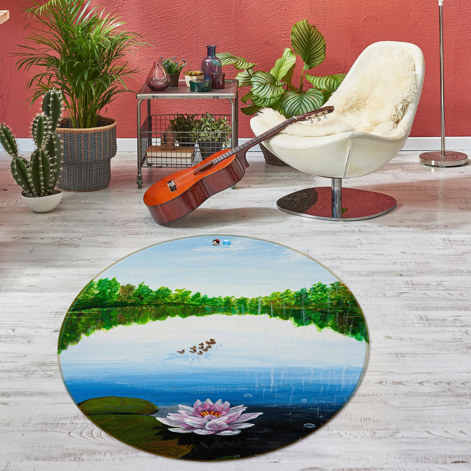 3D Lotus 18140 Marina Zotova Rug Round Non Slip Rug Mat