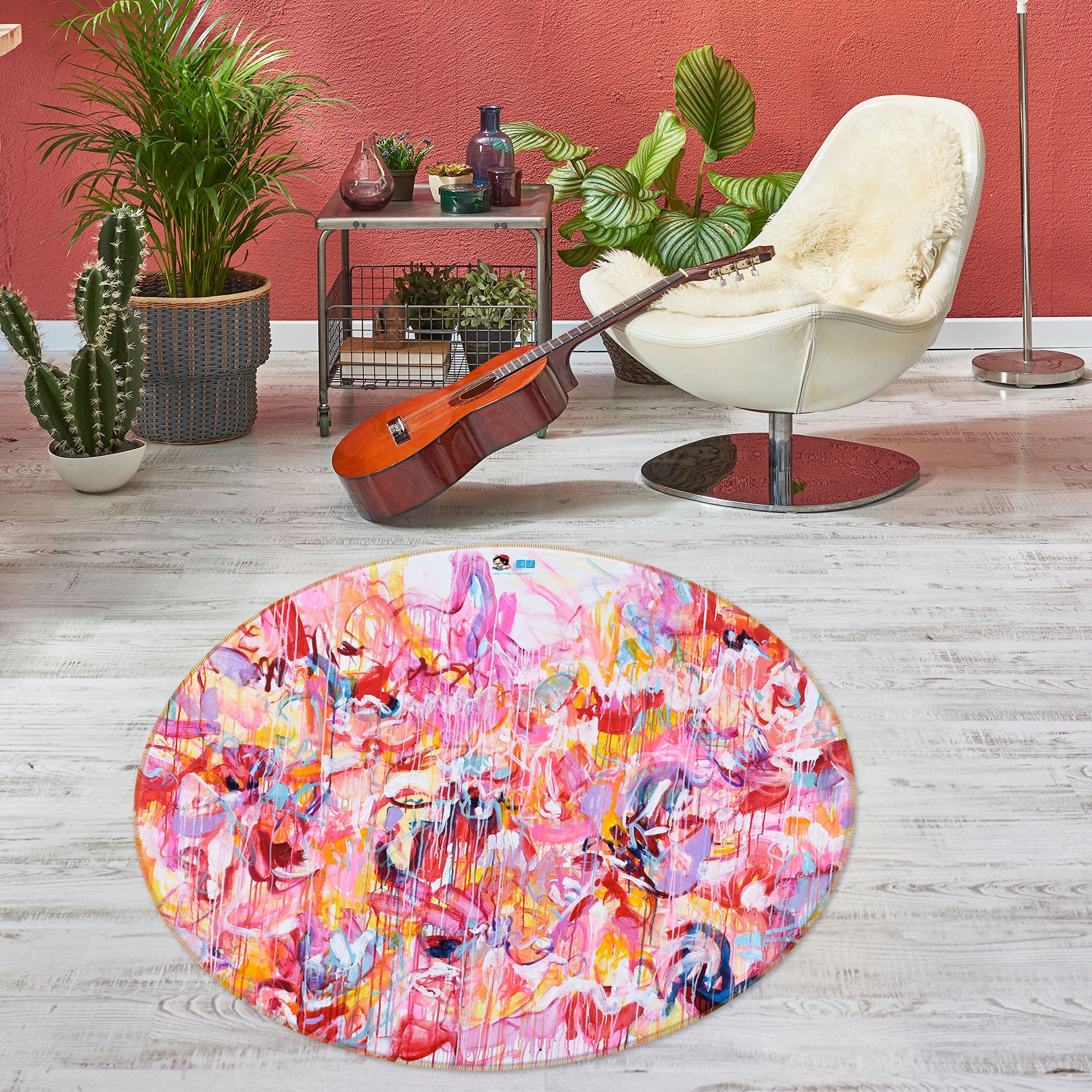 3D Pink Watercolor 1366 Misako Chida Rug Round Non Slip Rug Mat