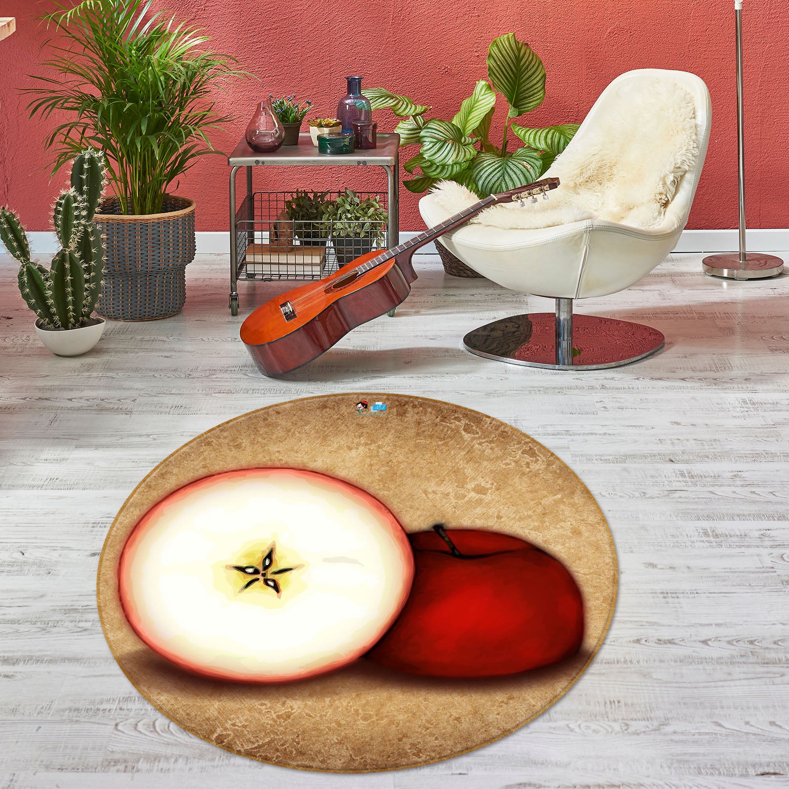 3D Red Apple 8913 Brigid Ashwood Rug Round Non Slip Rug Mat