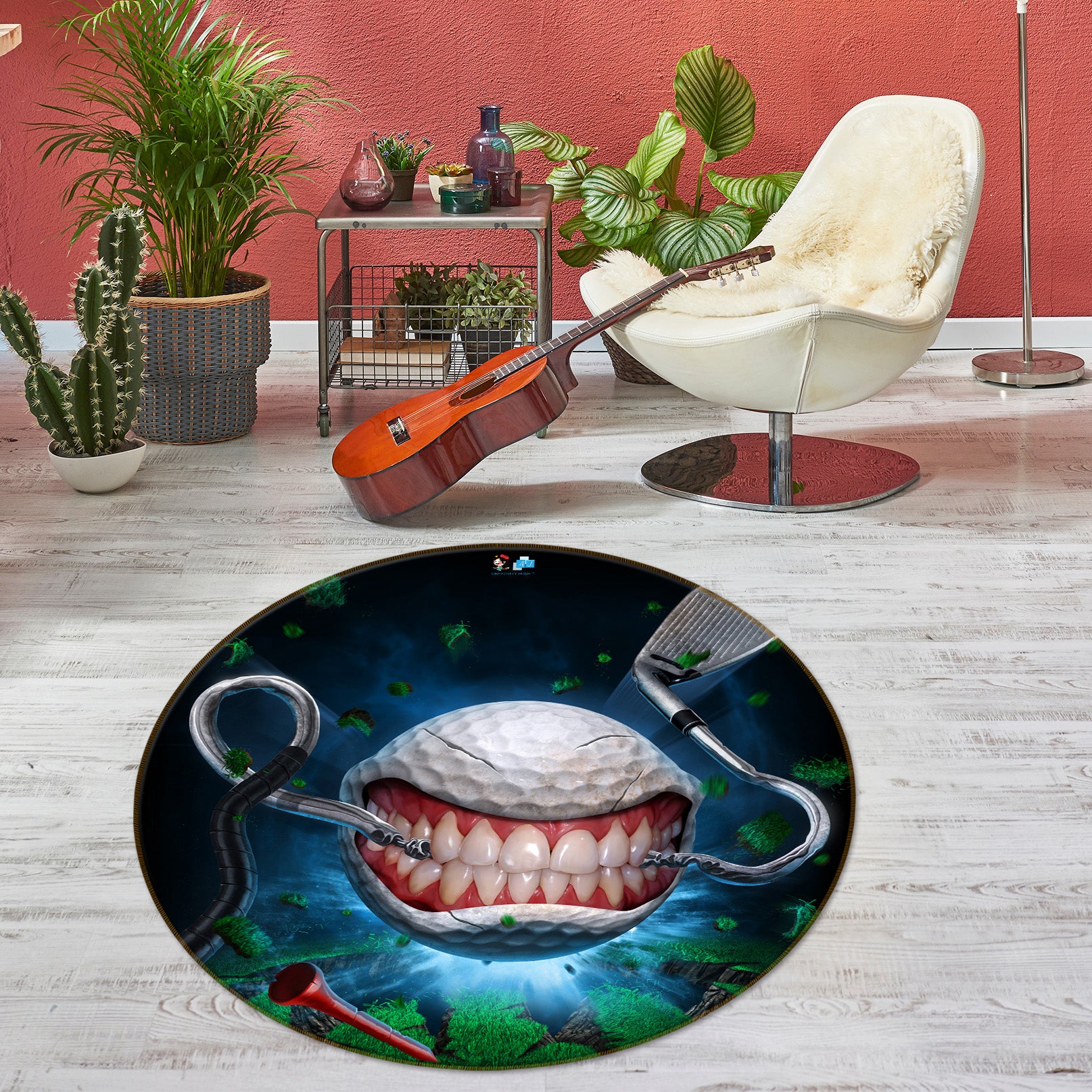 3D Teeth Golf Ball 4157 Tom Wood Rug Round Non Slip Rug Mat