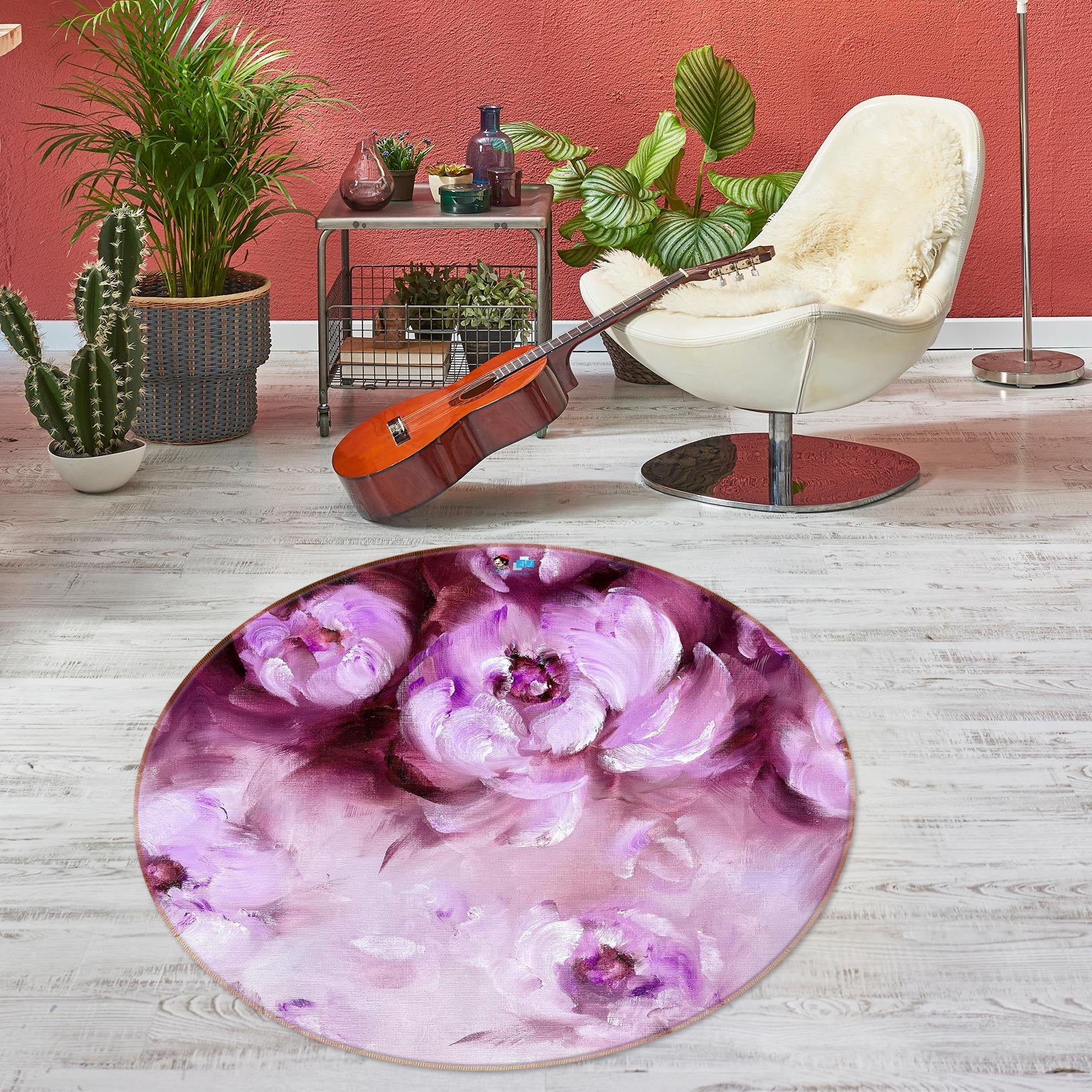 3D Purple Rose 767 Skromova Marina Rug Round Non Slip Rug Mat