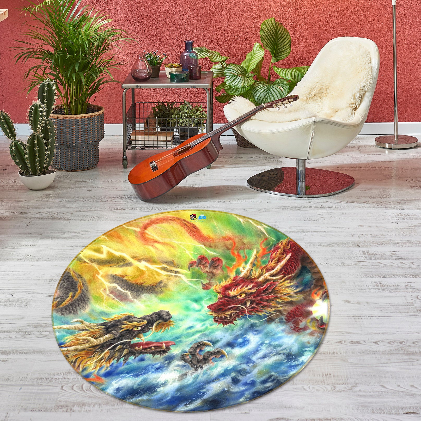 3D Red Dragon 6029 Kayomi Harai Rug Round Non Slip Rug Mat