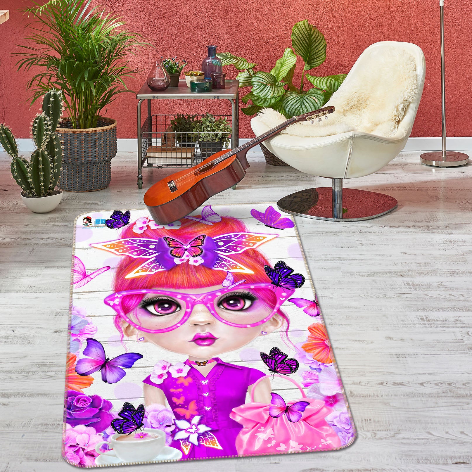 3D Purple Butterfly Girl 8528 Sheena Pike Rug Non Slip Rug Mat