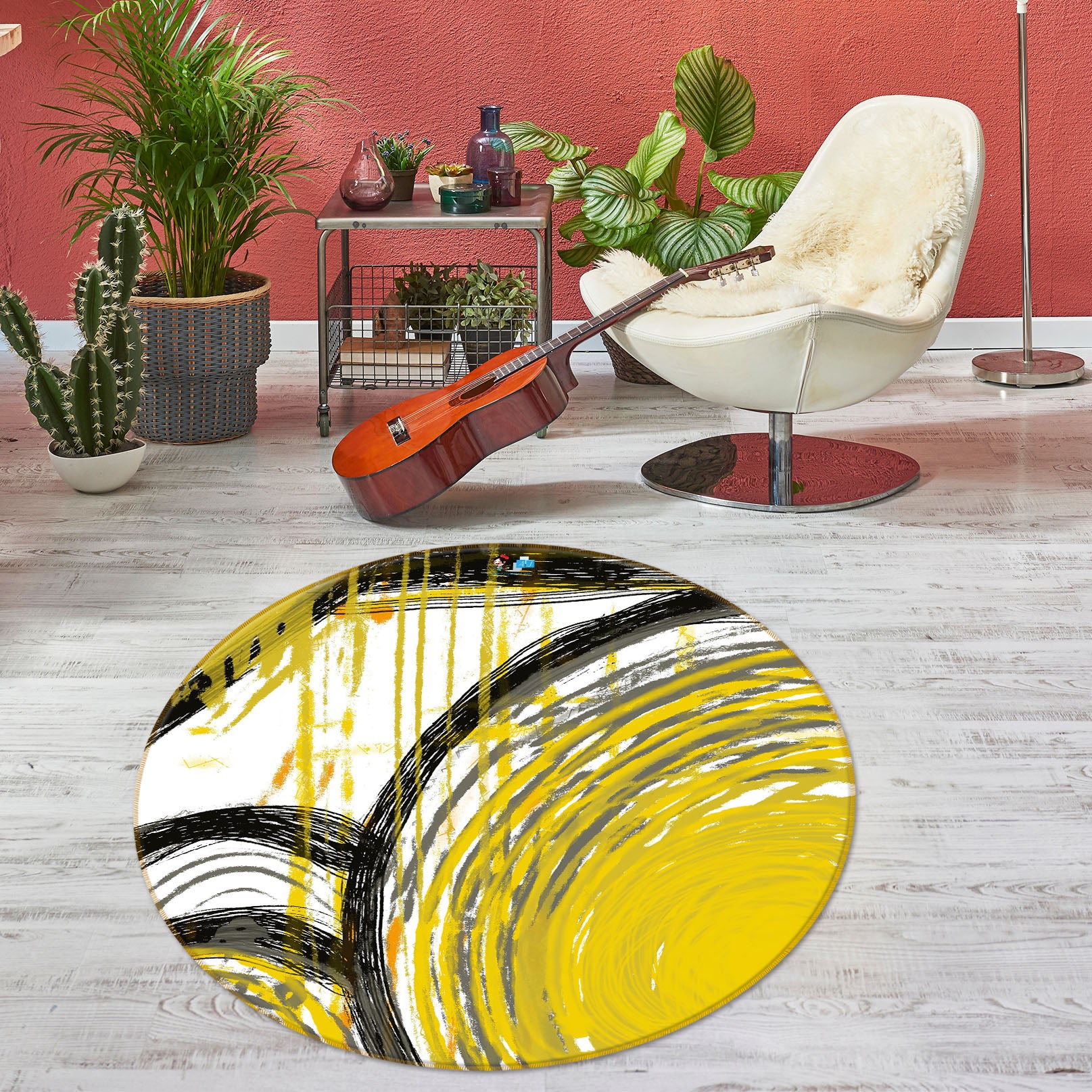 3D Yellow Watercolor 8235 Jacqueline Reynoso Rug Round Non Slip Rug Mat