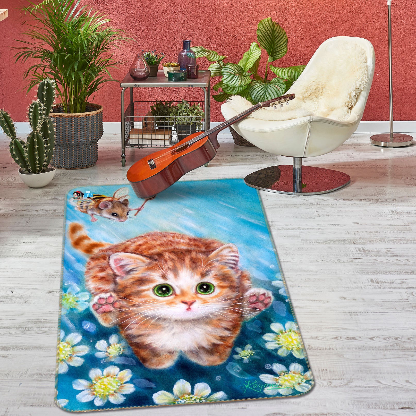 3D Cat Mouse 5674 Kayomi Harai Rug Non Slip Rug Mat