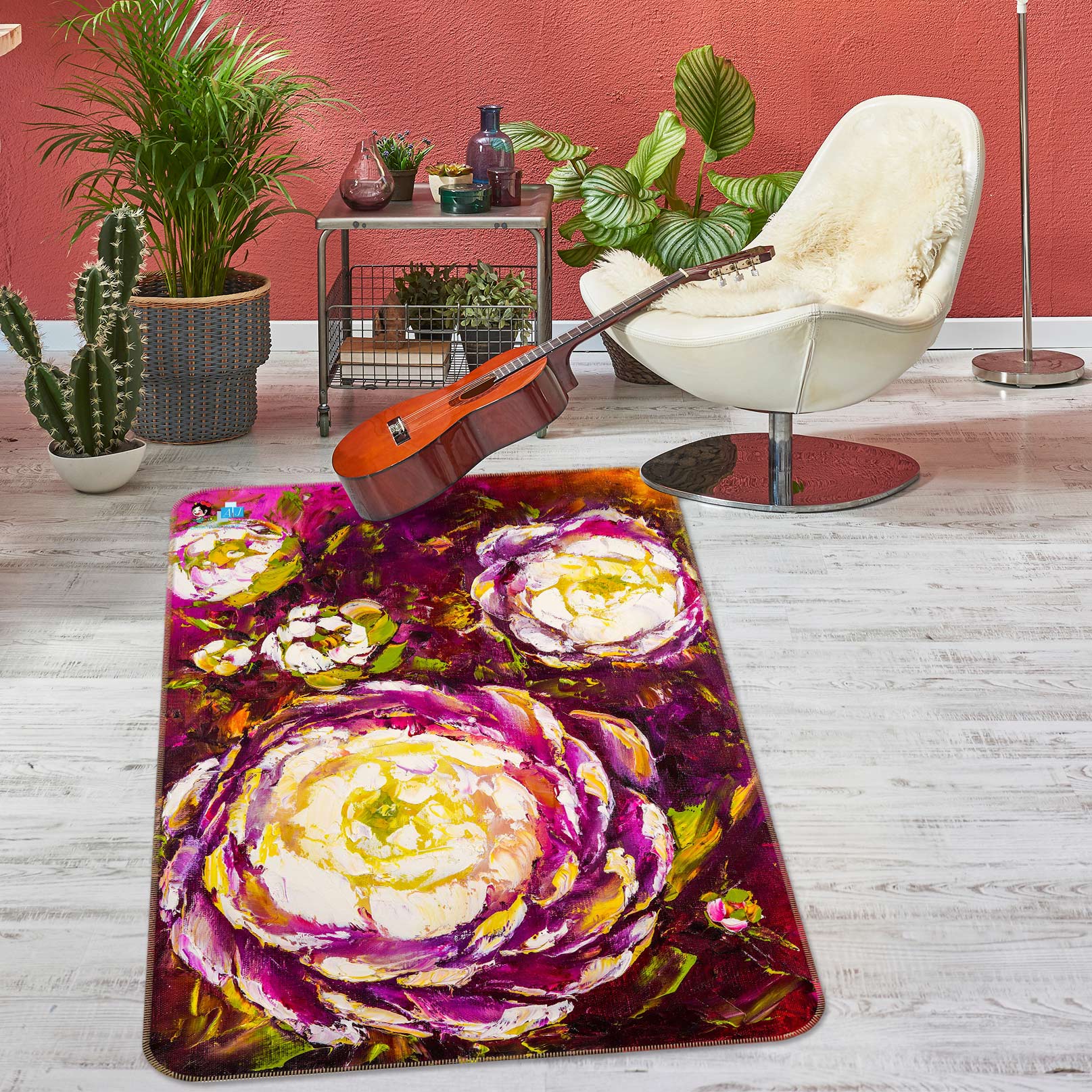 3D Purple Flower 1138 Skromova Marina Rug Non Slip Rug Mat