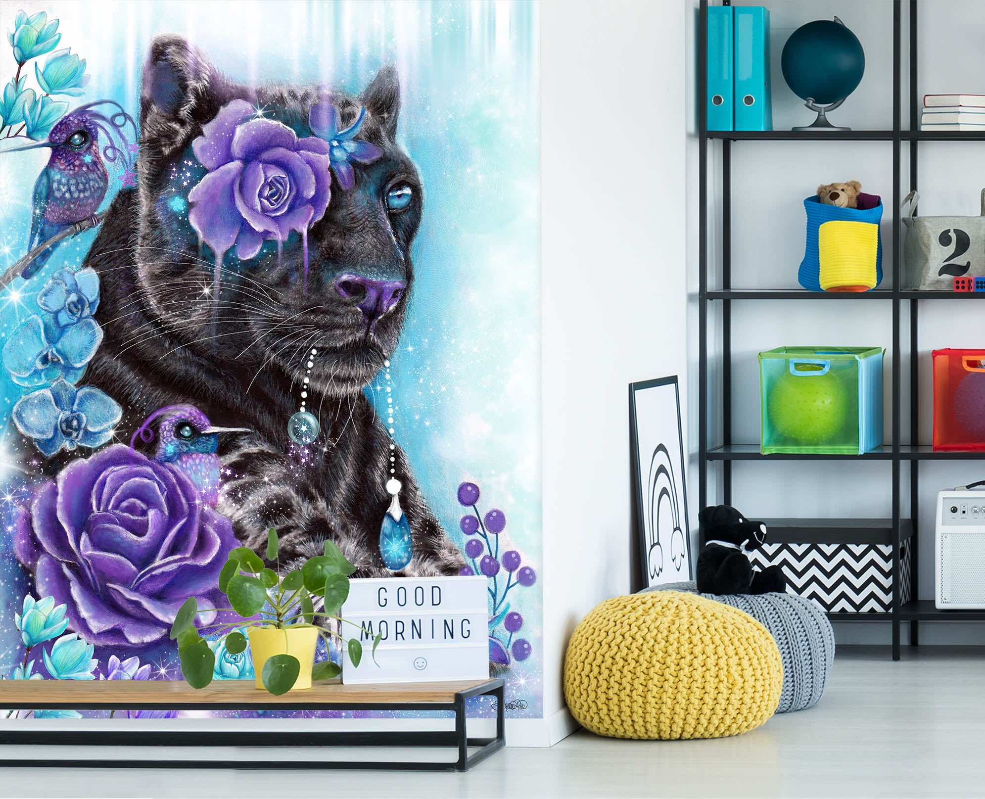 3D Black Panther Purple Rose 8464 Sheena Pike Wall Mural Wall Murals