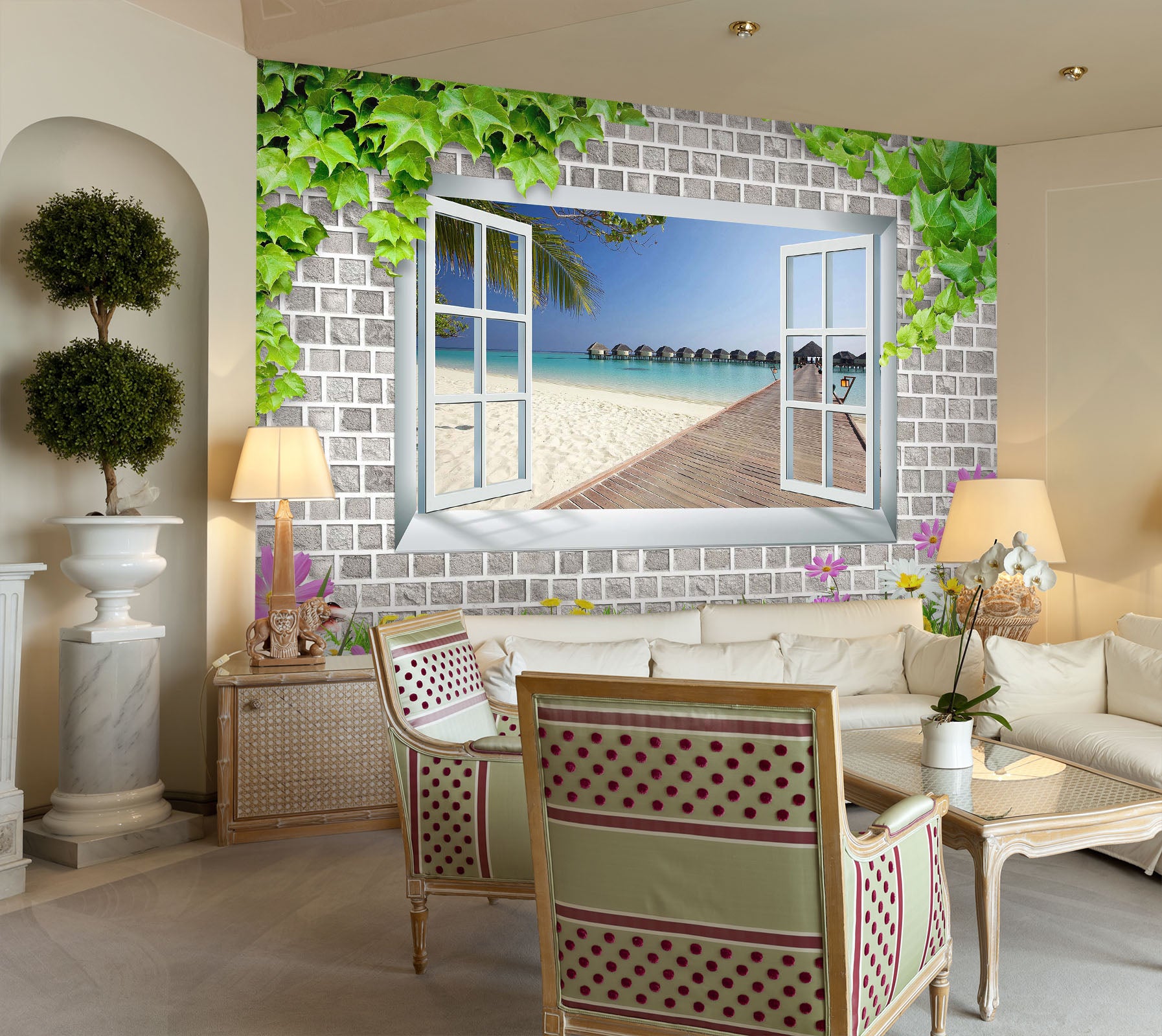 3D Window Beach 195 Wall Murals