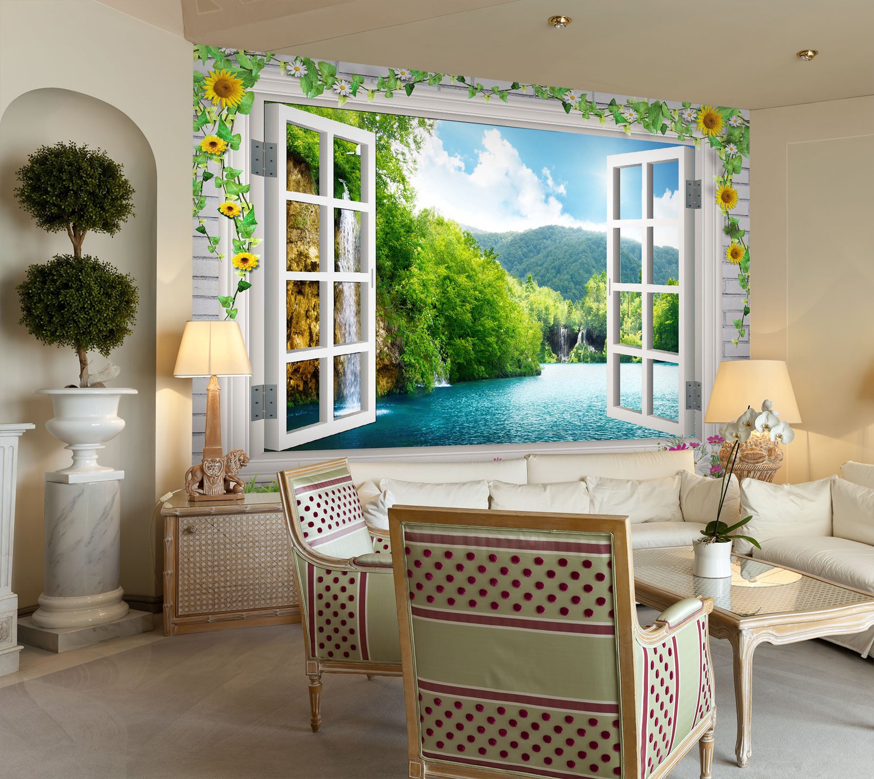 3D Window Waterfall 228 Wall Murals