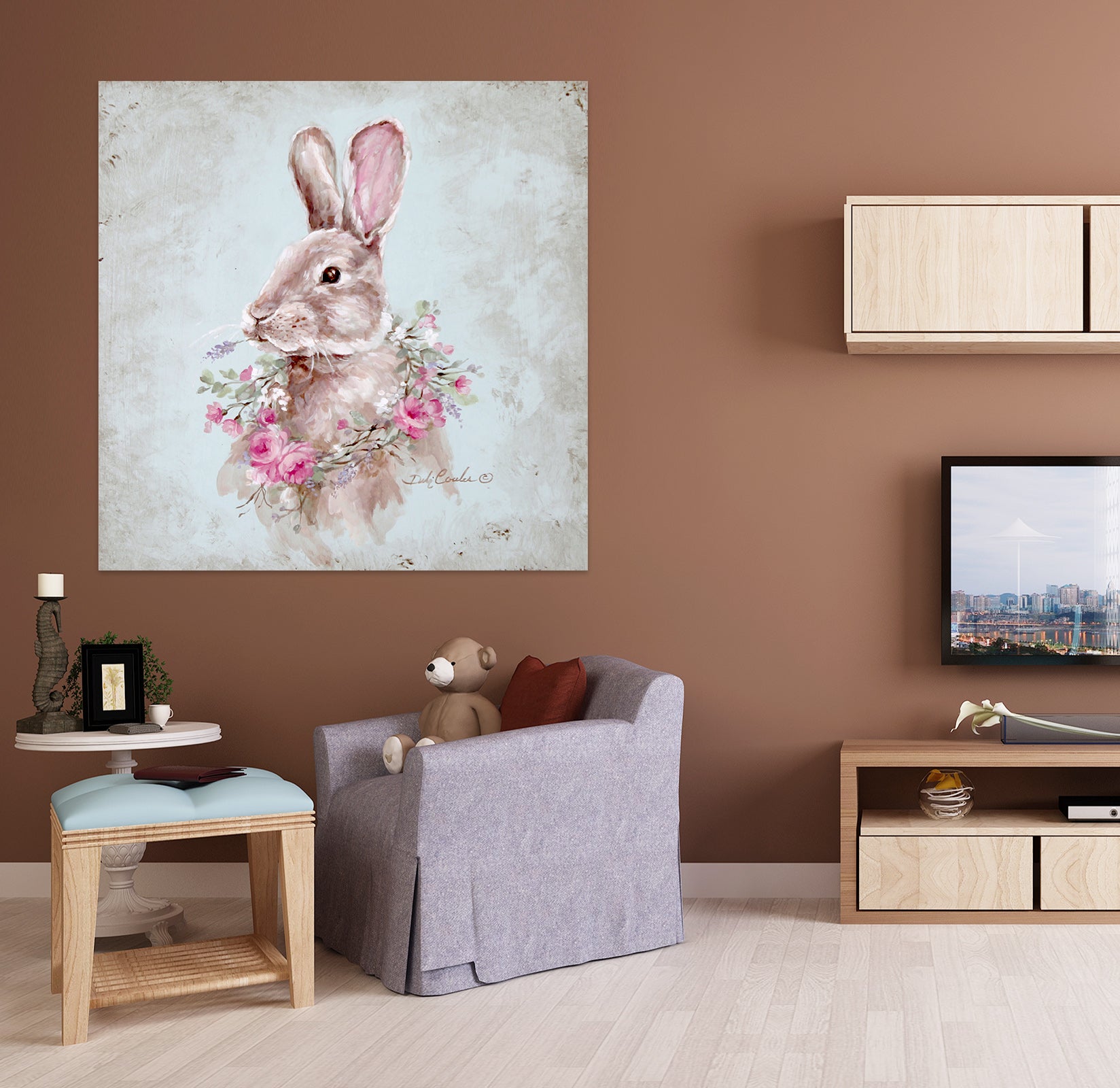 3D Rabbit Wreath 053 Debi Coules Wall Sticker