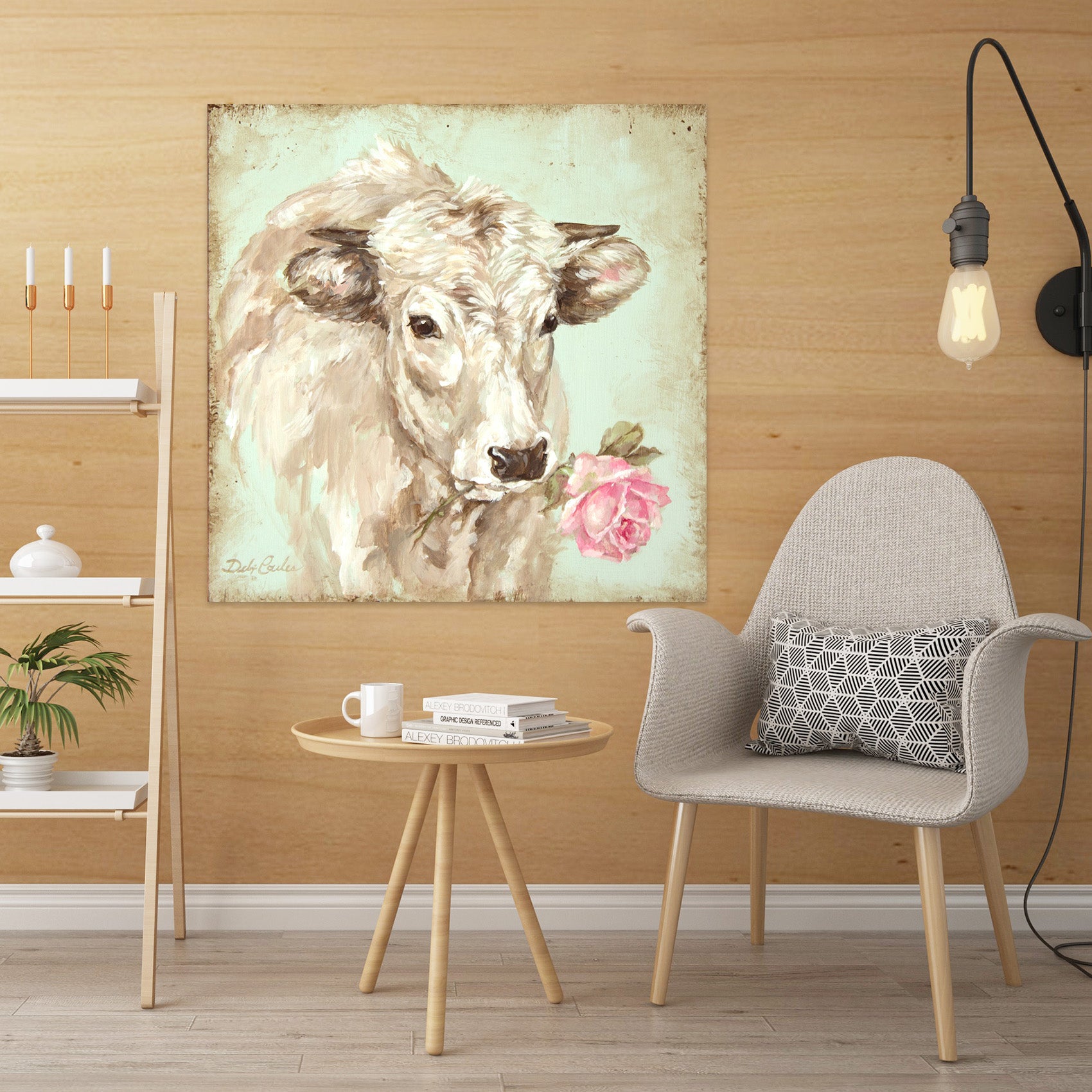 3D Pink Rose Cow 057 Debi Coules Wall Sticker