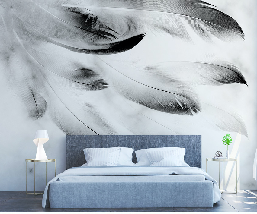 3D Black Feather WG300 Wall Murals