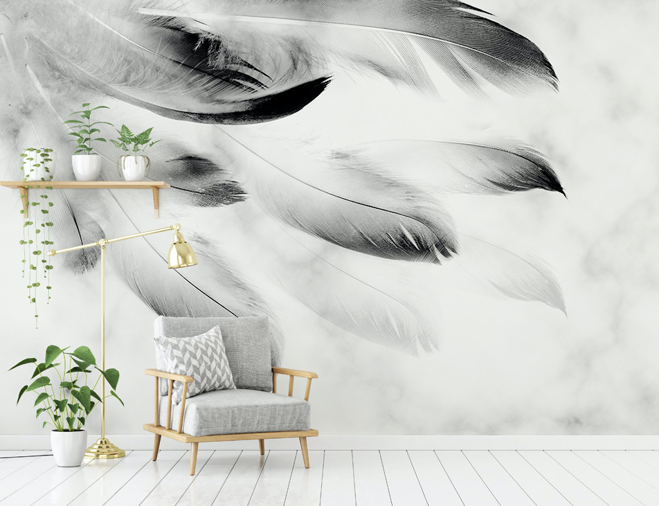 3D Black Feather WG300 Wall Murals