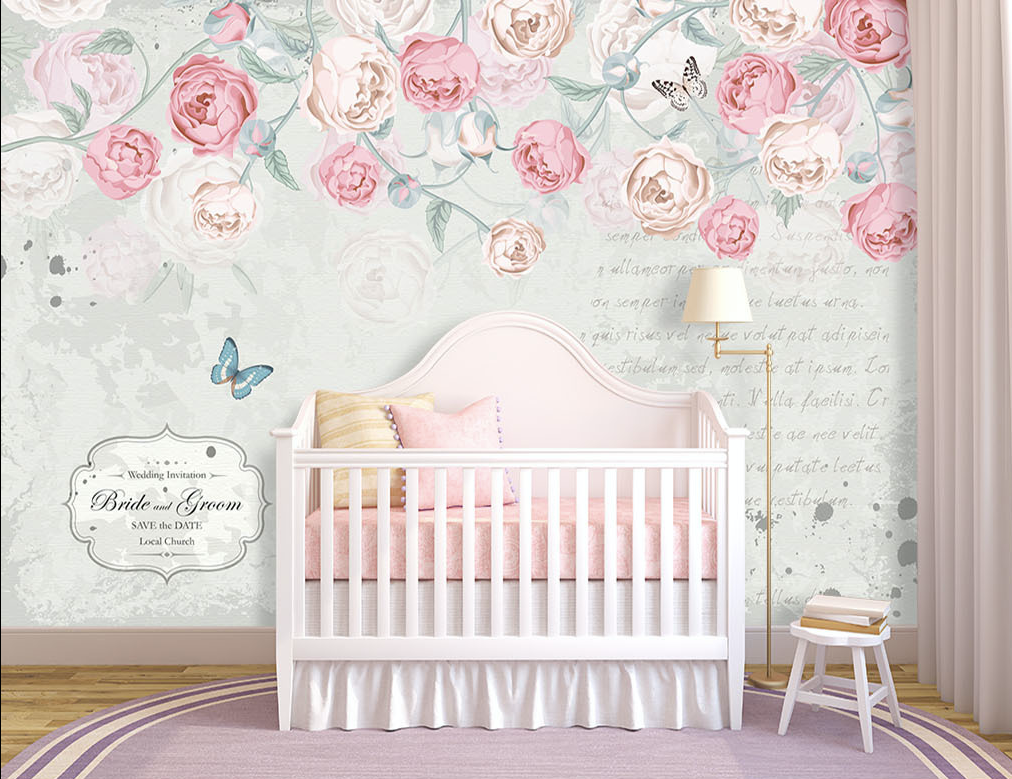 3D Pink Rose Butterfly WG246 Wall Murals