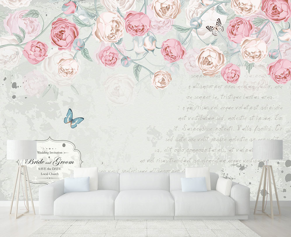 3D Pink Rose Butterfly WG246 Wall Murals