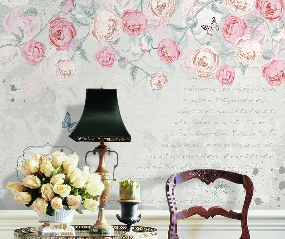 3D Pink Rose Butterfly WG246 Wall Murals