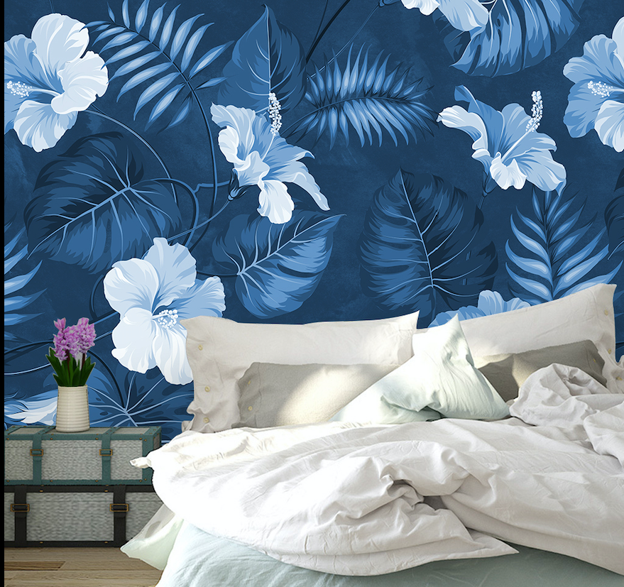 3D Blue Flower Leaf WG128 Wall Murals