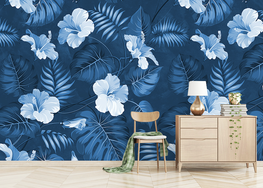 3D Blue Flower Leaf WG128 Wall Murals