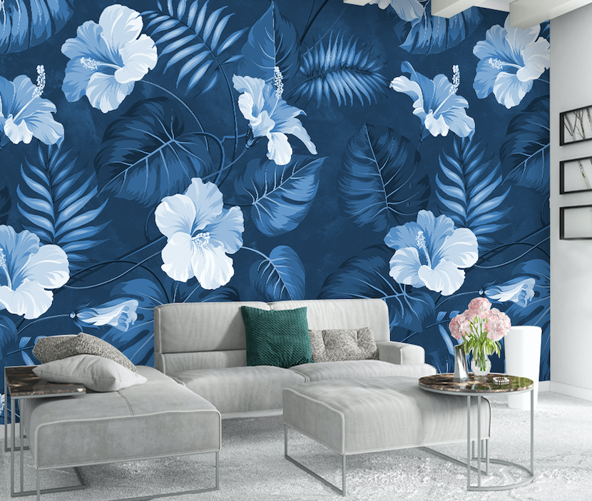 3D Blue Flower Leaf WG128 Wall Murals