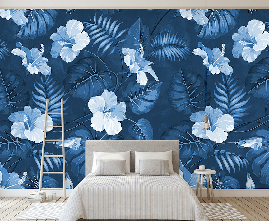 3D Blue Flower Leaf WG128 Wall Murals