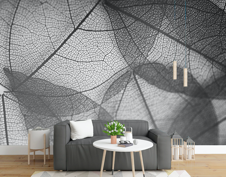 3D Black Leaf Texture WG320 Wall Murals