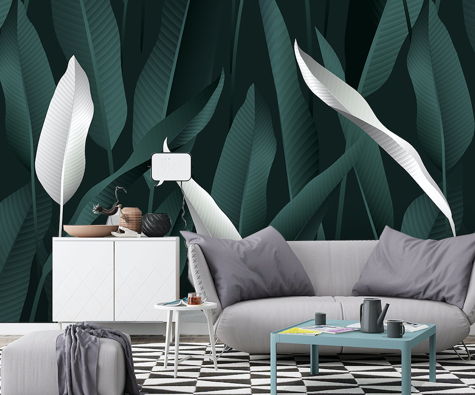 3D White Leaves WG268 Wall Murals