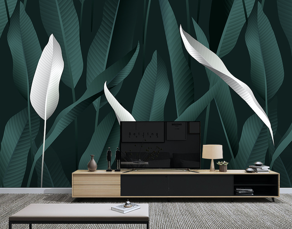 3D White Leaves WG268 Wall Murals