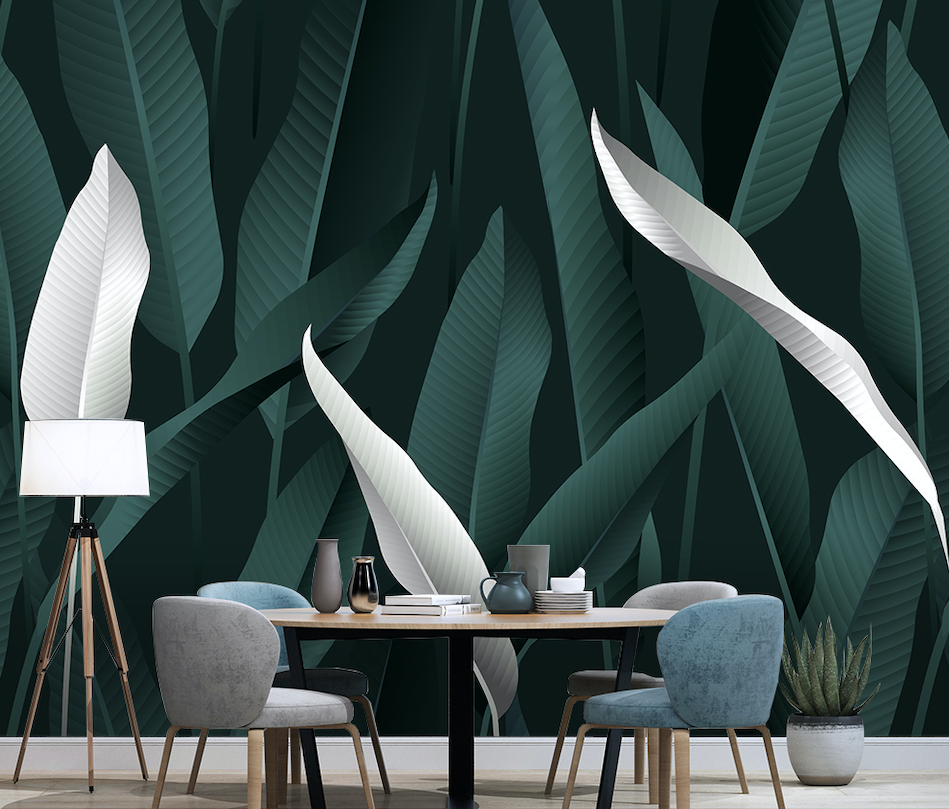 3D White Leaves WG268 Wall Murals