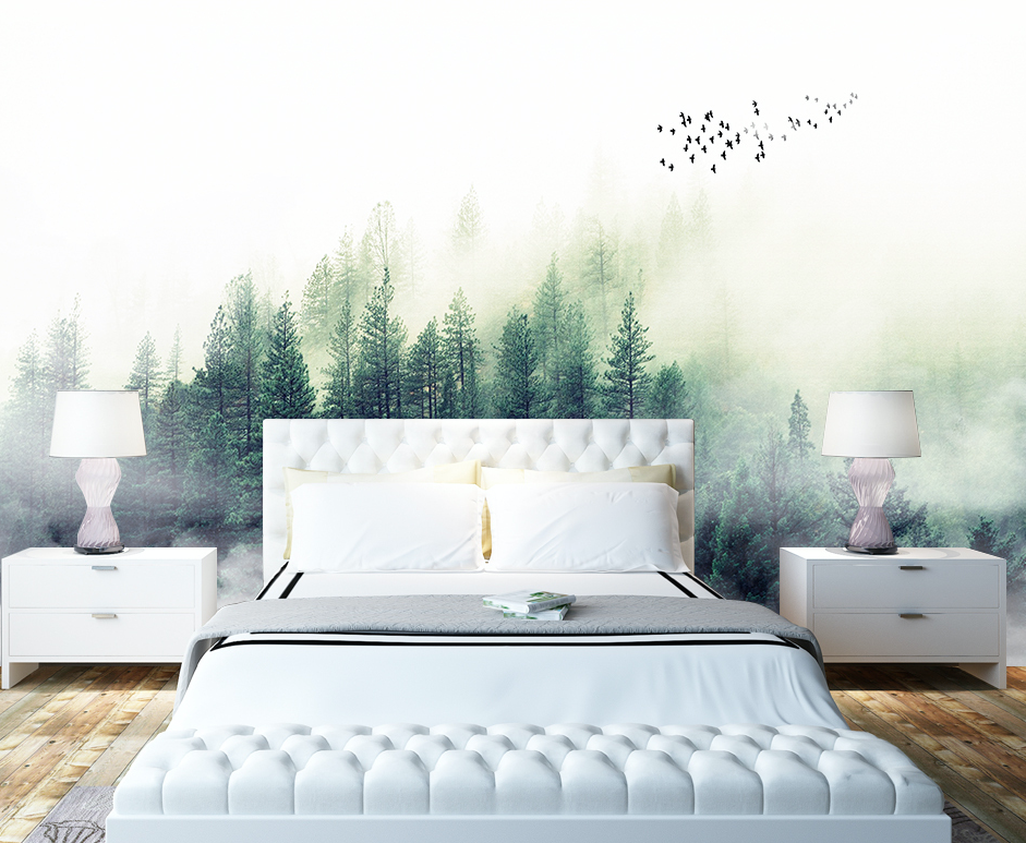 3D White Mist Forest WG029 Wall Murals