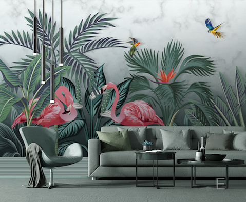 3D Parrot Flamingo WG078 Wall Murals