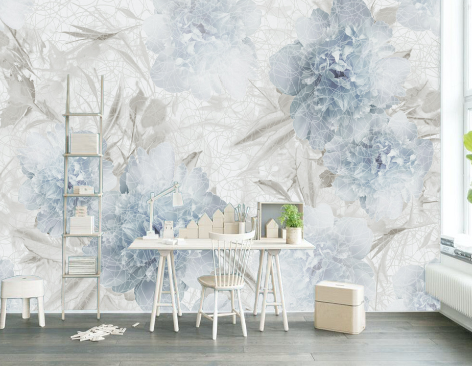 3D Blue Blooming Flower WG147 Wall Murals