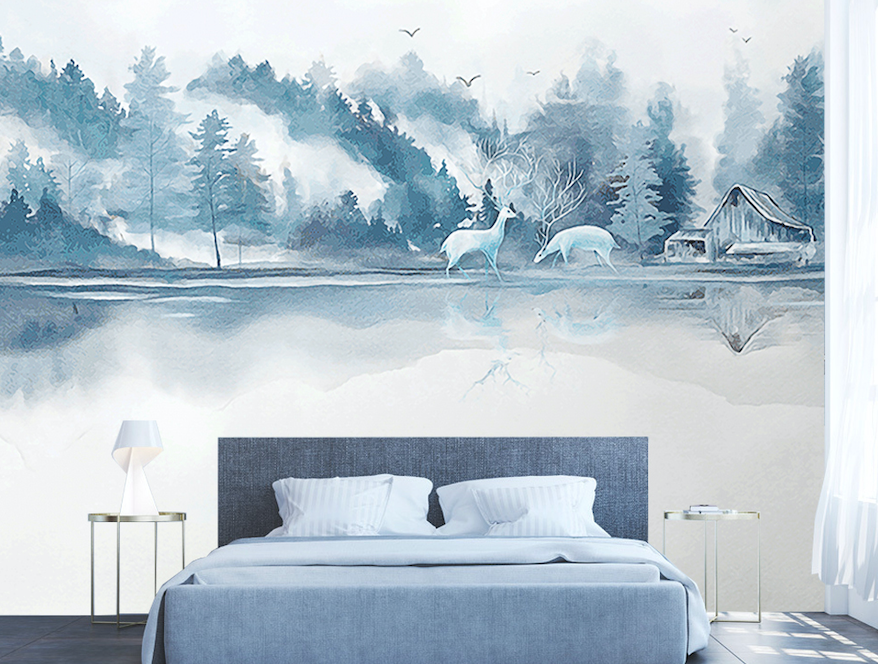 3D White Deer Forest WG197 Wall Murals