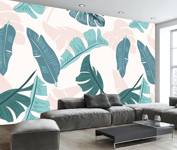 3D Big Leaf Pattern WG250 Wall Murals