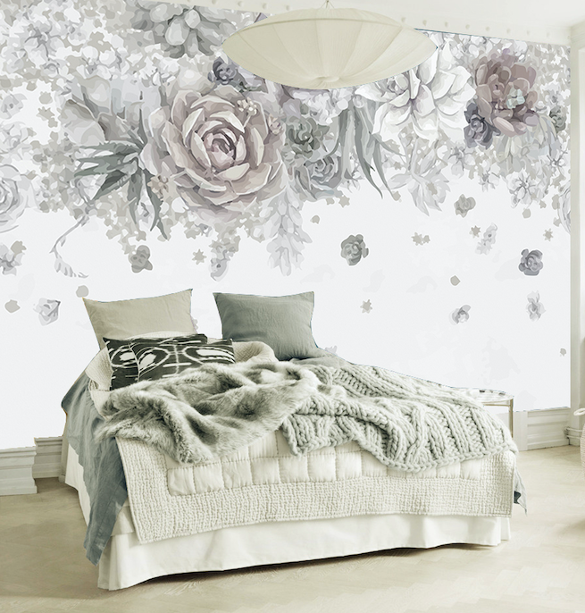 3D Grey Flowers WG005 Wall Murals