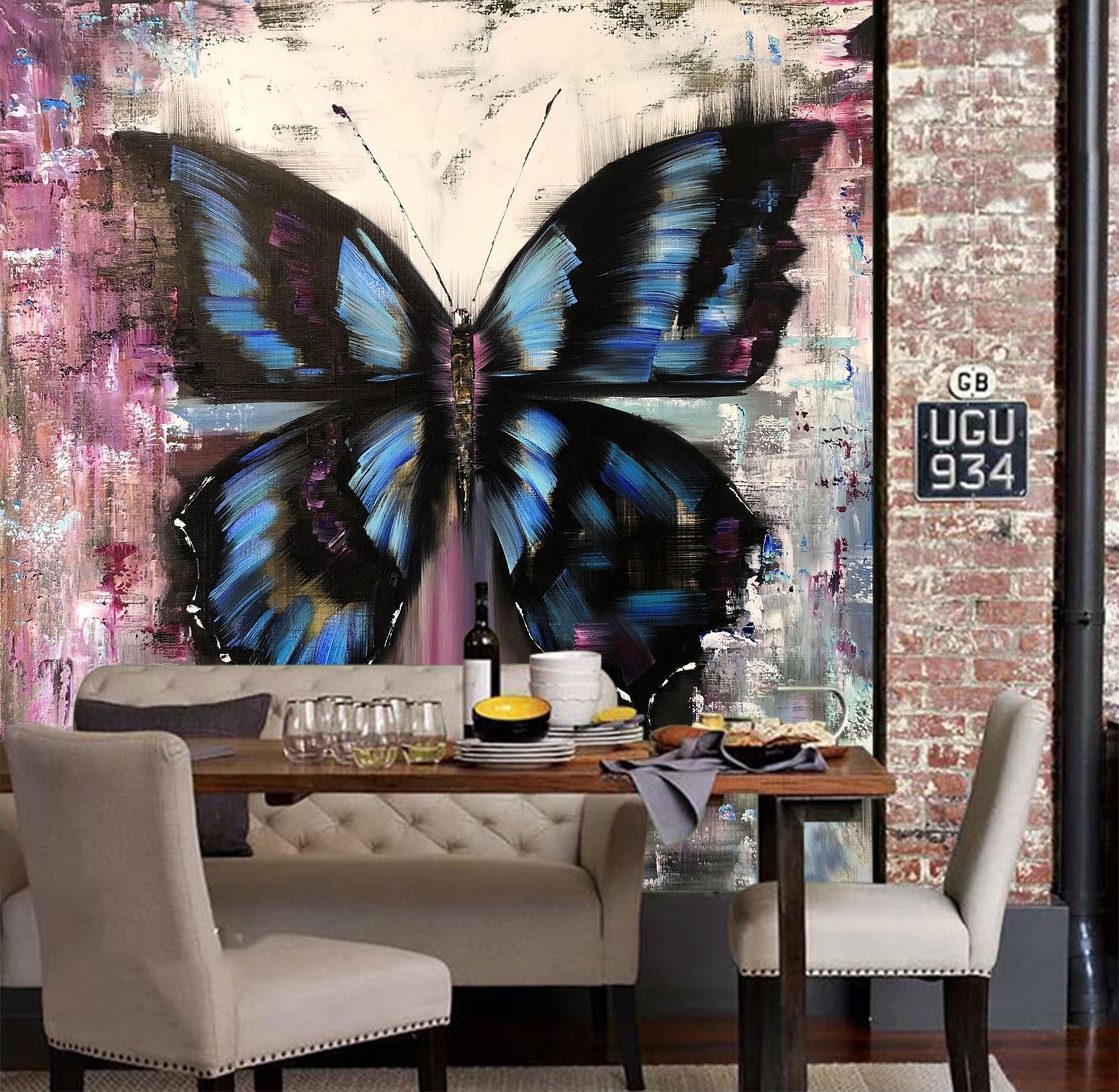 3D Blue Butterfly 258 Skromova Marina Wall Mural Wall Murals