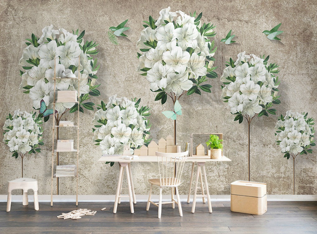 3D White Camellia 2052 Wall Murals