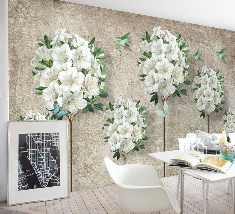 3D White Camellia 2052 Wall Murals