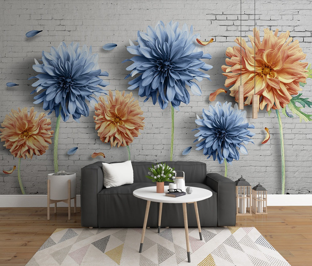 3D Blue Chrysanthemum WC563 Wall Murals