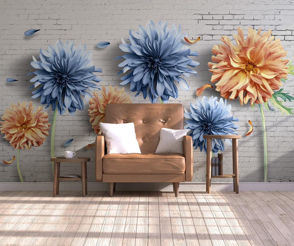 3D Blue Chrysanthemum WC563 Wall Murals