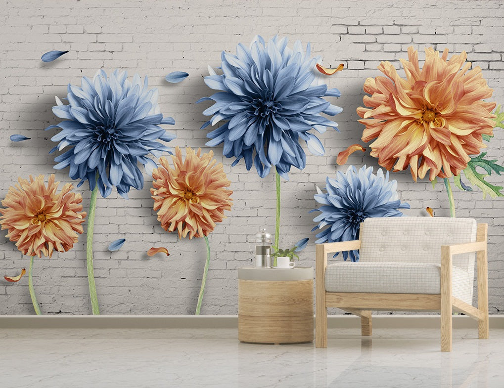 3D Blue Chrysanthemum WC563 Wall Murals