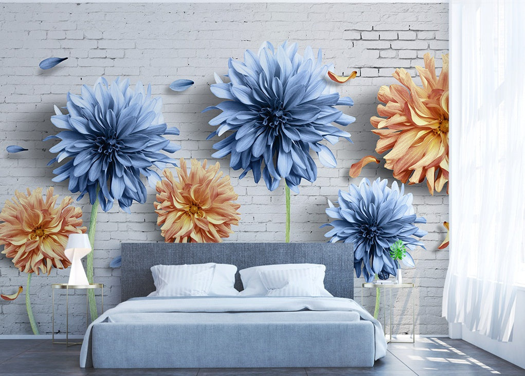 3D Blue Chrysanthemum WC563 Wall Murals