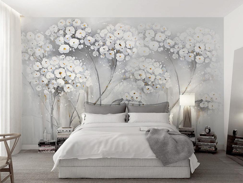 3D Ink White Flower 051 Wallpaper AJ Wallpaper 