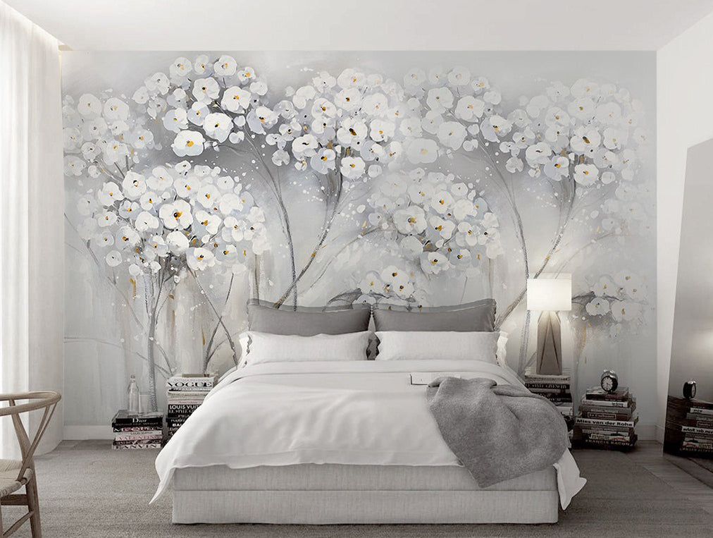 3D Painting White Flowers WC381 Wall Murals