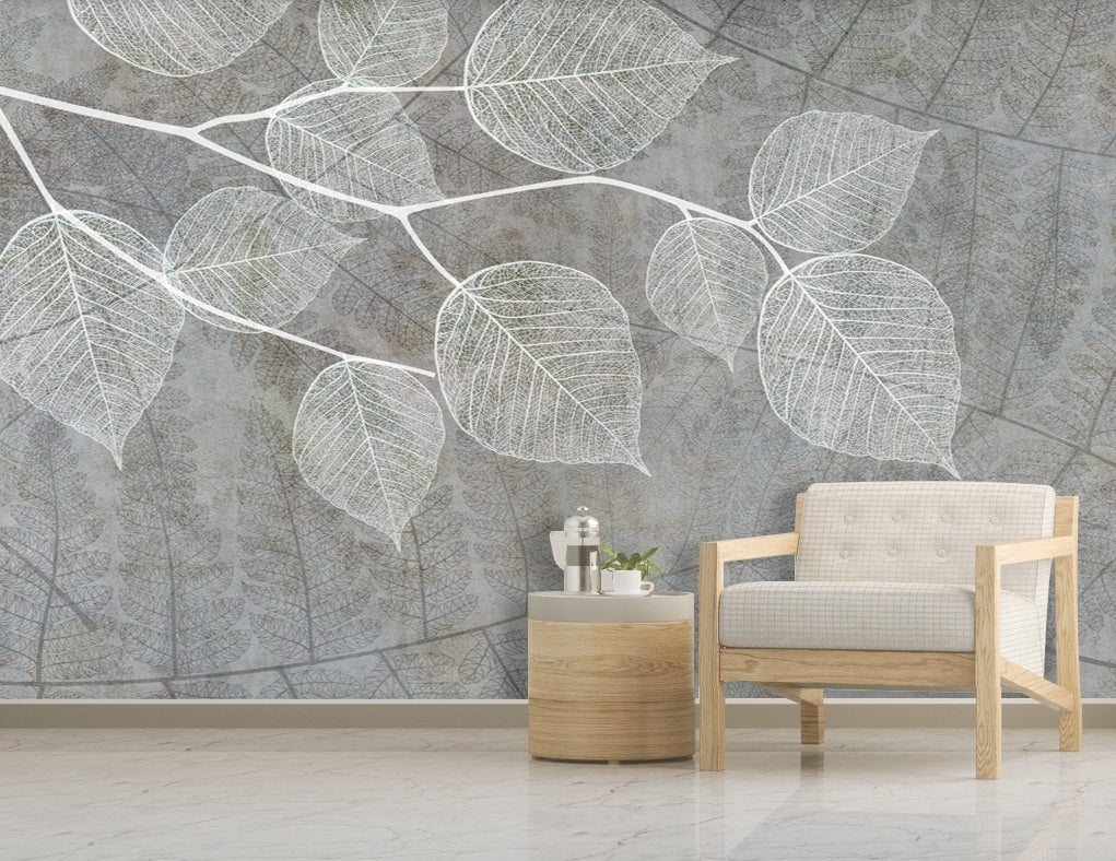 3D White Leaves WC510 Wall Murals