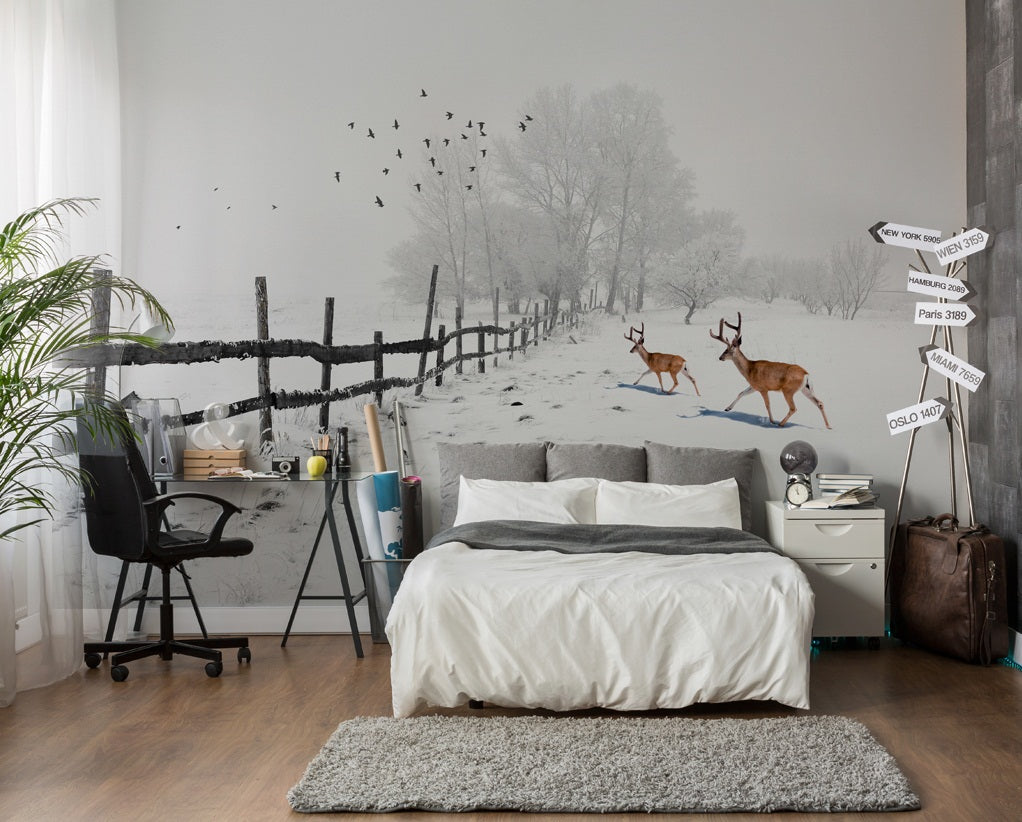 3D Fawn Snow 2097 Wall Murals