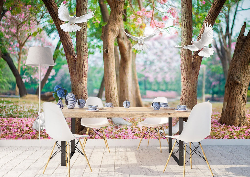 3D Wood Flower Pigeon WC551 Wall Murals