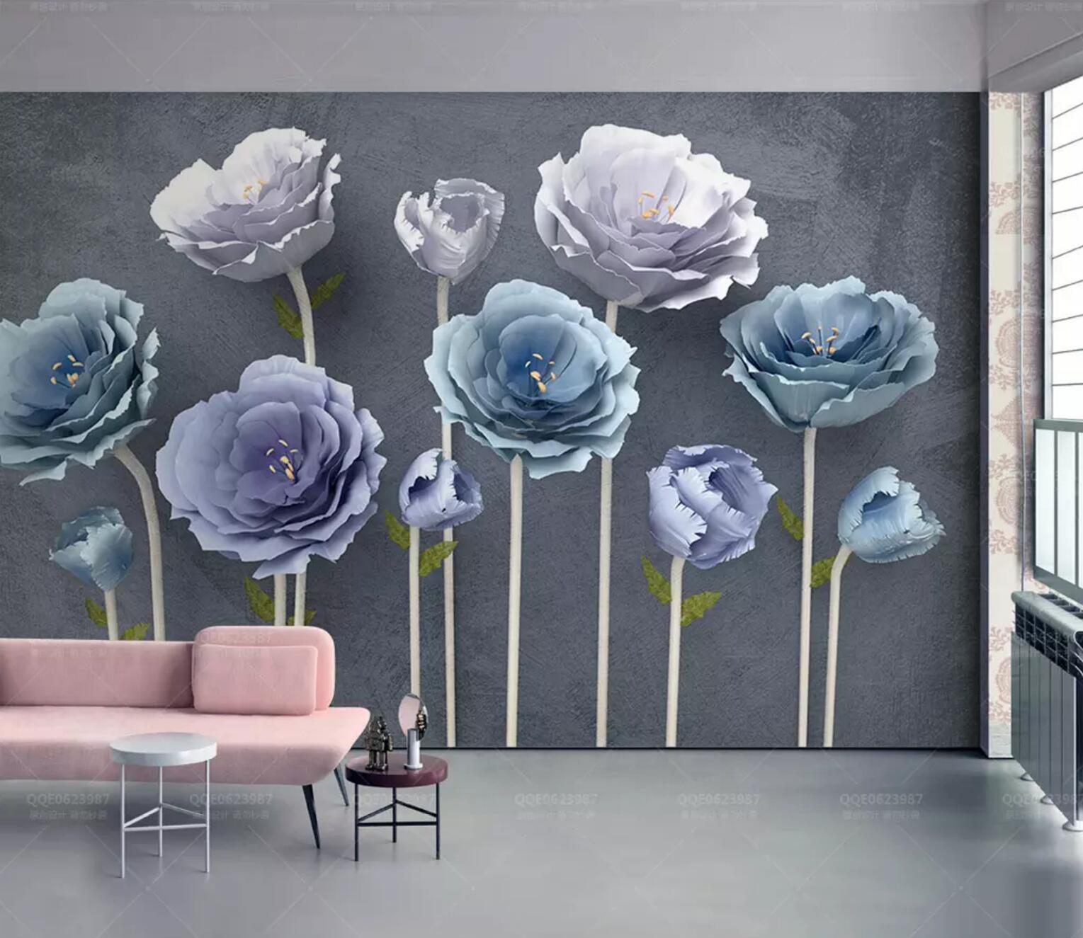 3D Blue Flower WC700 Wall Murals