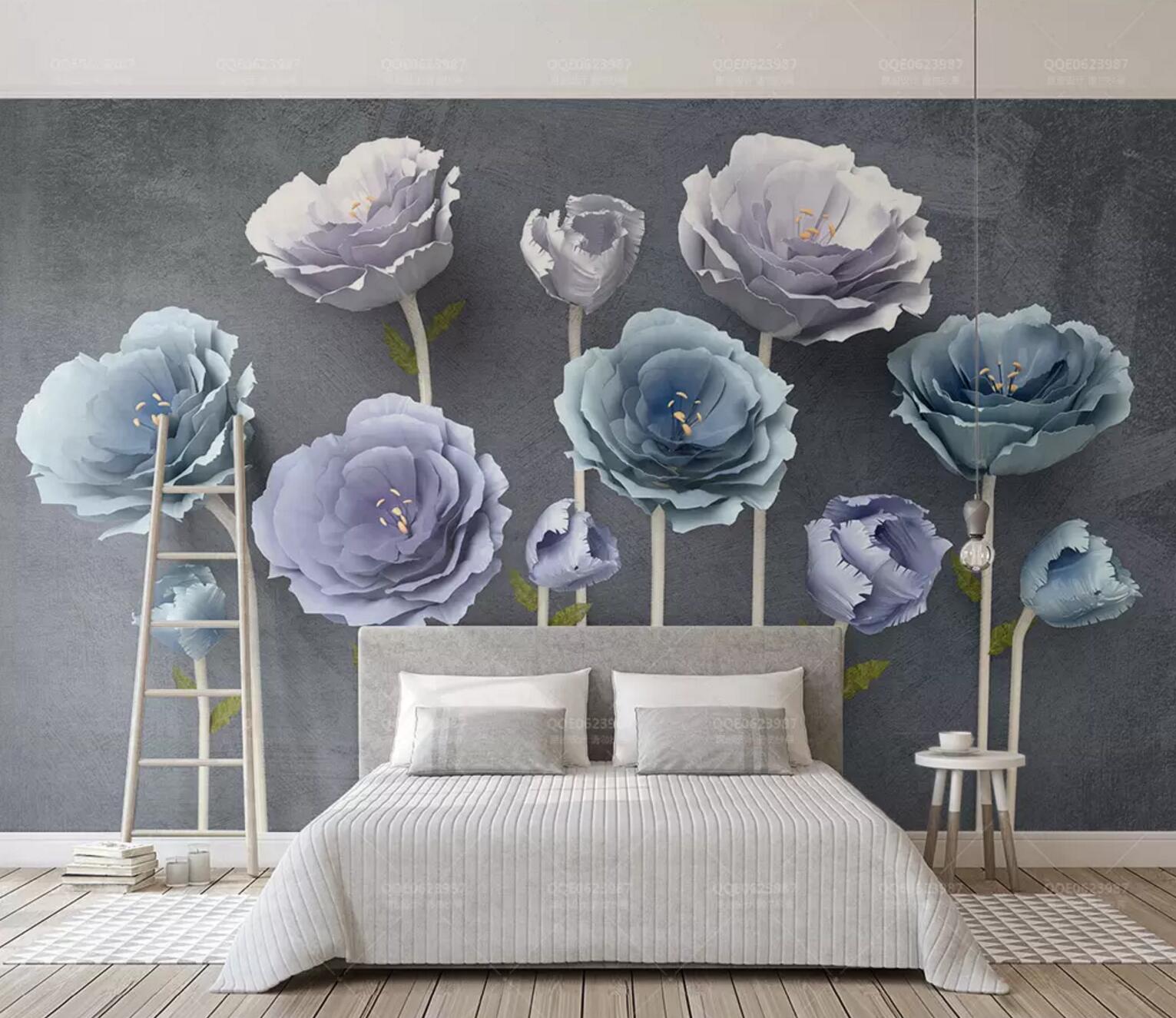 3D Blue Flower WC700 Wall Murals