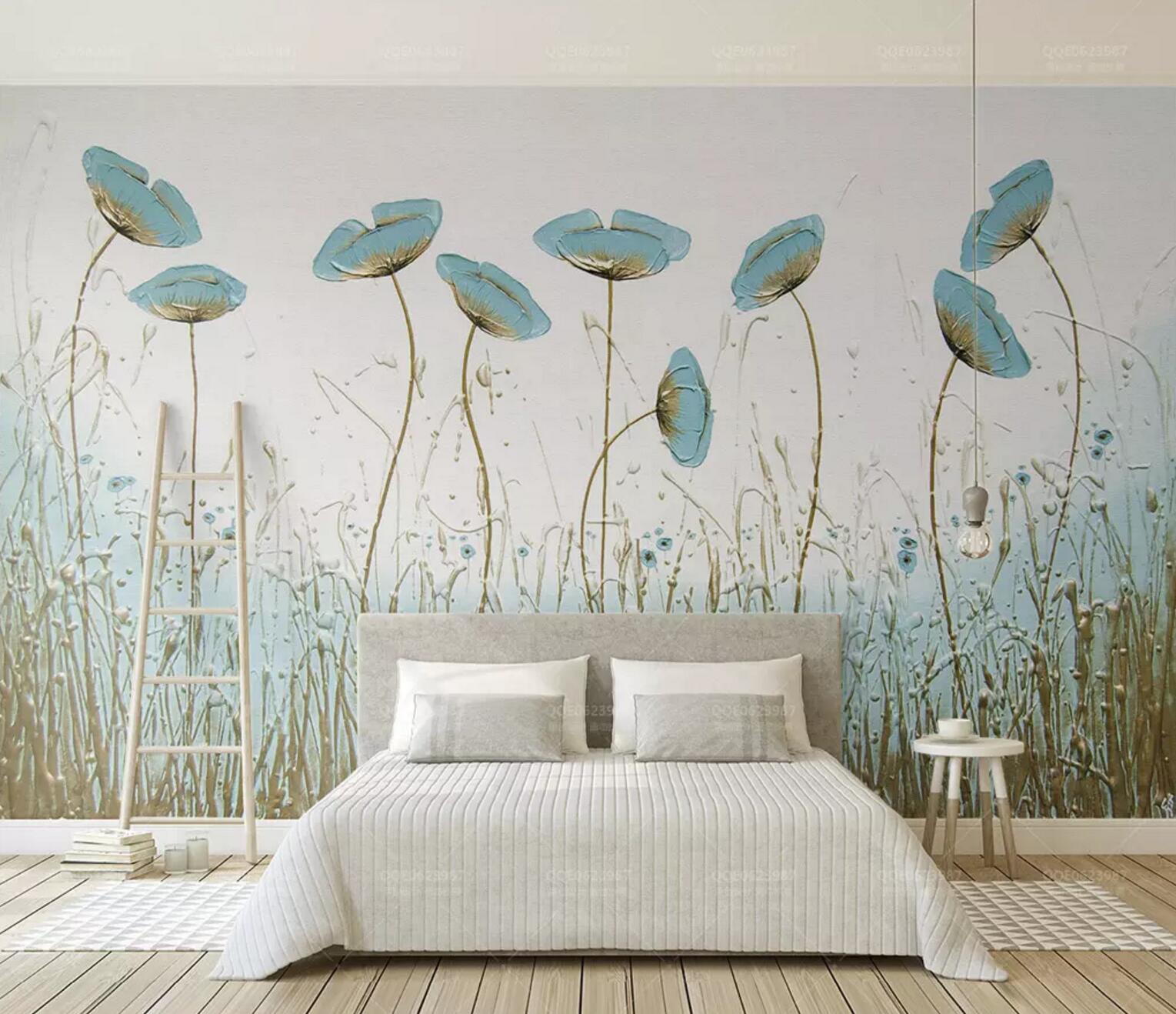 3D Blue Flower WC354 Wall Murals