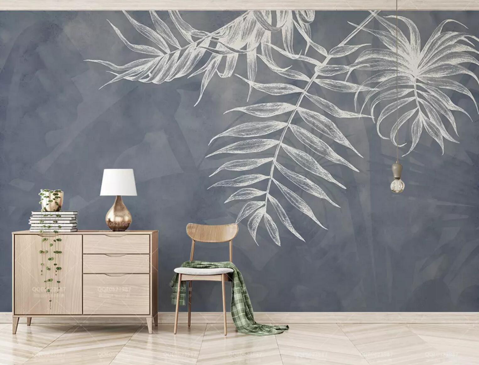 3D Chalk Drawing Leaves WC576 Wall Murals